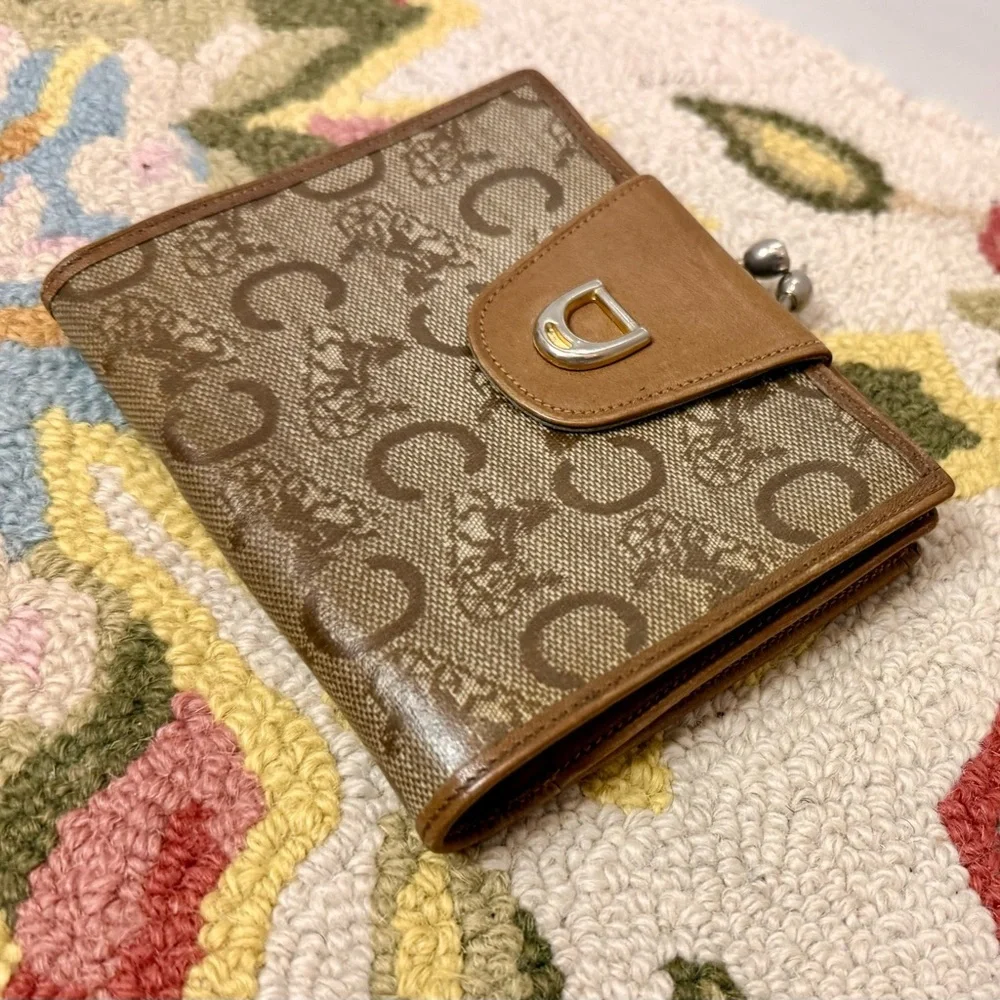 CELINE Unisex Vintage Classic Horse Carriage & Macadam Brown PVC Kiss Lock - Picture 5 of 16